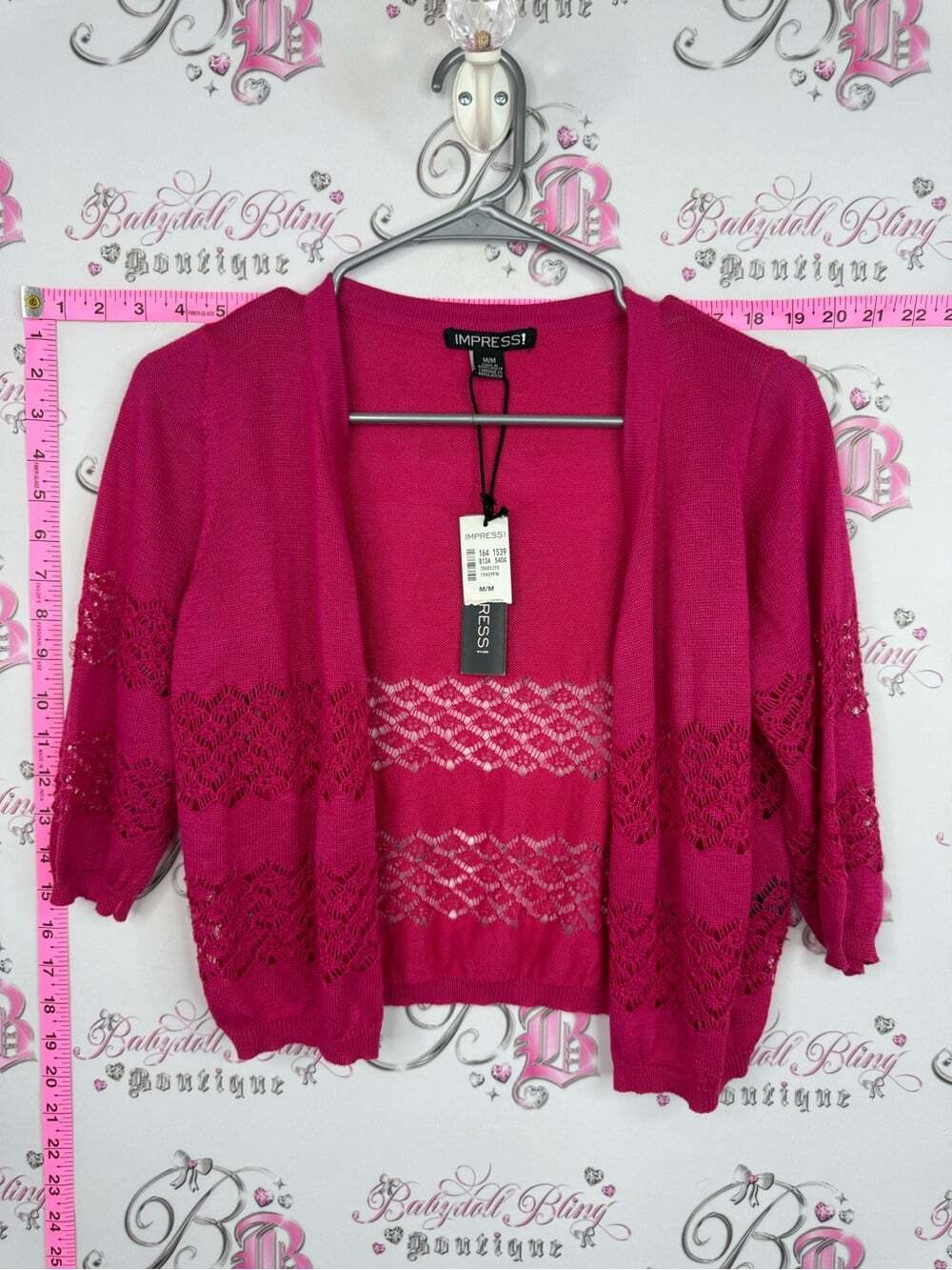 imPRESS cardigan bolero Hot Pink Lace-Trim Open Front Cardigan new with tags